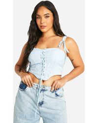 Boohoo - Plus Broderie Lace Up Corset Top - Lyst