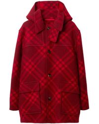 Burberry - Wollen Geruite Parka Rode Jas - Lyst