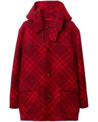 Burberry - Wool Check Parka Jacket - Lyst