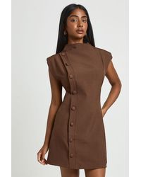Boohoo - Tailored Sleeveless Asymmetric Button Down Mini Dress - Lyst
