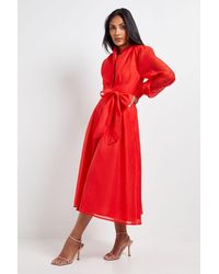 Wallis - Petite Textured Organza Midi Shirt Dress - Lyst
