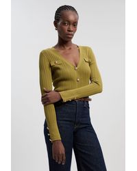 Karen Millen - Viscose Blend Dry Handle Rib Military Trim Cardigan - Lyst