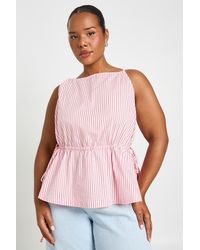 Boohoo - Plus Boat Neck Stripe Tie Side Peplum Top - Lyst