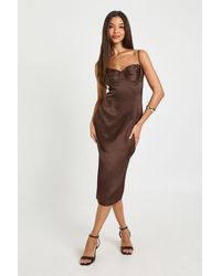 Boohoo - Ruched Cup Satin Midi Dress - Lyst