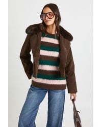 Boohoo - Short Suede Look Trench Coat With Fur Collar - Lyst