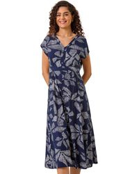 Roman - Leaf Print Buttoned Midi Dress - Lyst