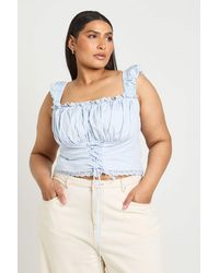 Boohoo - Plus Lace Up Front Ruched Bust Top - Lyst