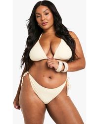 Boohoo - Plus Shell Trim Broderie Tie Front Highwaist Bikini - Lyst