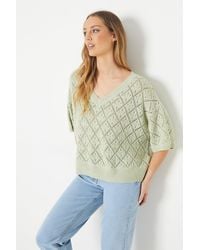 Oasis - Pointelle Slouchy V Neck Sweater - Lyst