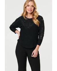 Izabel London - Sparkly Lace Embellished Relaxed Jumper - Lyst