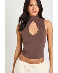 Boohoo - Cupro Key Hole Button Detail Sleeveless Top - Lyst
