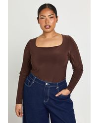 Boohoo - Plus Double Layer Slinky Square Neck Long Sleeve Top - Lyst