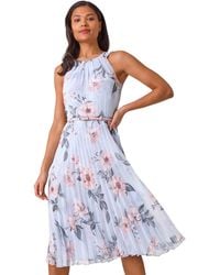 Roman - Floral Pleated Halter Midi Dress - Lyst