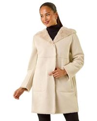 Roman - Petite Faux Sheepskin Hooded Coat - Lyst