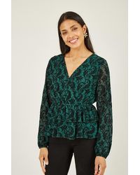 Mela London - Velour Printed Long Sleeve Wrap Top - Lyst