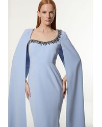 Karen Millen - Crystal Embellished Viscose Crepe Woven Cape Maxi Dress - Lyst