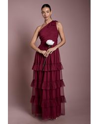Oasis - Pleated Mesh One Shoulder Tiered Maxi Bridesmaid Dress - Lyst