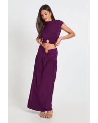 Boohoo - Double Layer Slinky Ruched Maxi Skirt With Ring Trim - Lyst