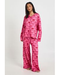 Boohoo - Petite Mixed Bow Print Long Sleeve Top & Trousers Pyjama Set - Lyst