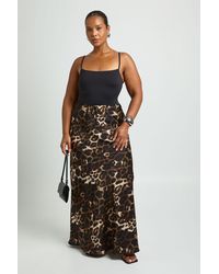 Boohoo - Plus Leopard Satin Drawcord Maxi Skirt - Lyst