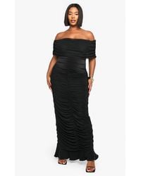 Boohoo - Plus Mesh Bardot Ruched Maxi Dress - Lyst