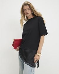 River Island - T-Shirt Cotton Lace Hem Asymmetric - Lyst
