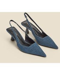 Sosandar - Denim Kitten Heel Slingback Court Shoes - Lyst