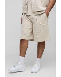 BoohooMAN - Plus Nibbled Denim Relaxed Fit Shorts - Lyst