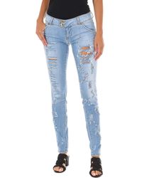 Met - Long Denim Pants Worn And Torn Effect 10Dbf0094 - Lyst