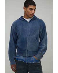 BoohooMAN - Boxy Fit Washed Effect Knitted Hoodie - Lyst