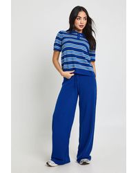 Boohoo - Placket Collar Short Sleeve Stripe Knitted Top And Trouser - Lyst
