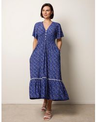 Blue Vanilla - Ditsy Floral Button Front Raglan Trim Dress - Lyst