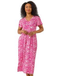 Roman - Petite Floral Print Pocket Midi Dress - Lyst
