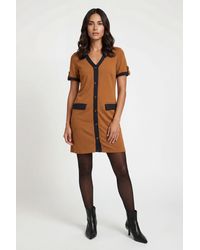 Wallis - Petite Ponte Contrast Button Shift Dress - Lyst