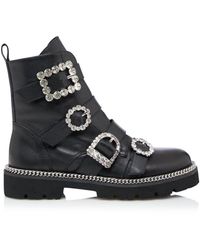 Dune - Pagola Embellished Buckle Biker Boots Leather - Lyst