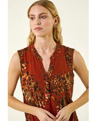 Roman - Leaf Print Tie Front Top - Lyst