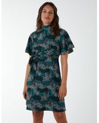Blue Vanilla - Wrap Front High Neck Dress With Angel Sleeve - Lyst