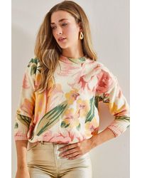 Bianco Lucci - Pattern Knit Sweater With Crew Neck - Lyst