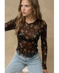 Hiccup - Patterned Long Sleeve Sheer Blouse - Lyst