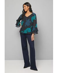 Wallis - Floral Flute Sleeve Top - Lyst