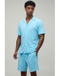 BoohooMAN - Towelling Regular Fit Revere Shirt & Relaxed Shorts Set - Lyst