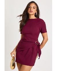 Boohoo - Belted Wrap Trim Detail Shift Dress - Lyst