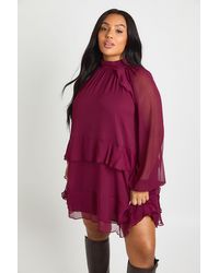 Boohoo - Plus Chiffon Ruffle Smock Dress - Lyst