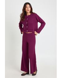 Boohoo - Petite Pocket Detail Crew Neck Knitted Cardigan And Wide Leg Trouser - Lyst