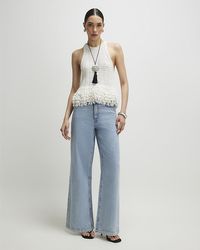 River Island - Wide Leg Jeans 5 Pocket Denim Cotton - Lyst