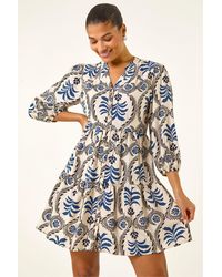 Roman - Leaf Border Print Smock Dress - Lyst