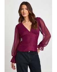Boohoo - Chiffon V Neck Long Sleeve Top - Lyst