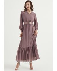 Bonema - Maxi-jurk Van Chiffon Met Riem - Lyst
