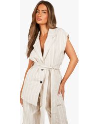 Boohoo - Linen Look Tie Detail Waistcoat - Lyst