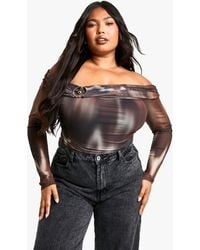 Boohoo - Plus Abstract Bardot Ring Detail One Piece - Lyst